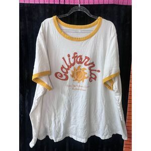 Old Navy White California Graphic Ringer T-Shirt Mustard Trim XXL